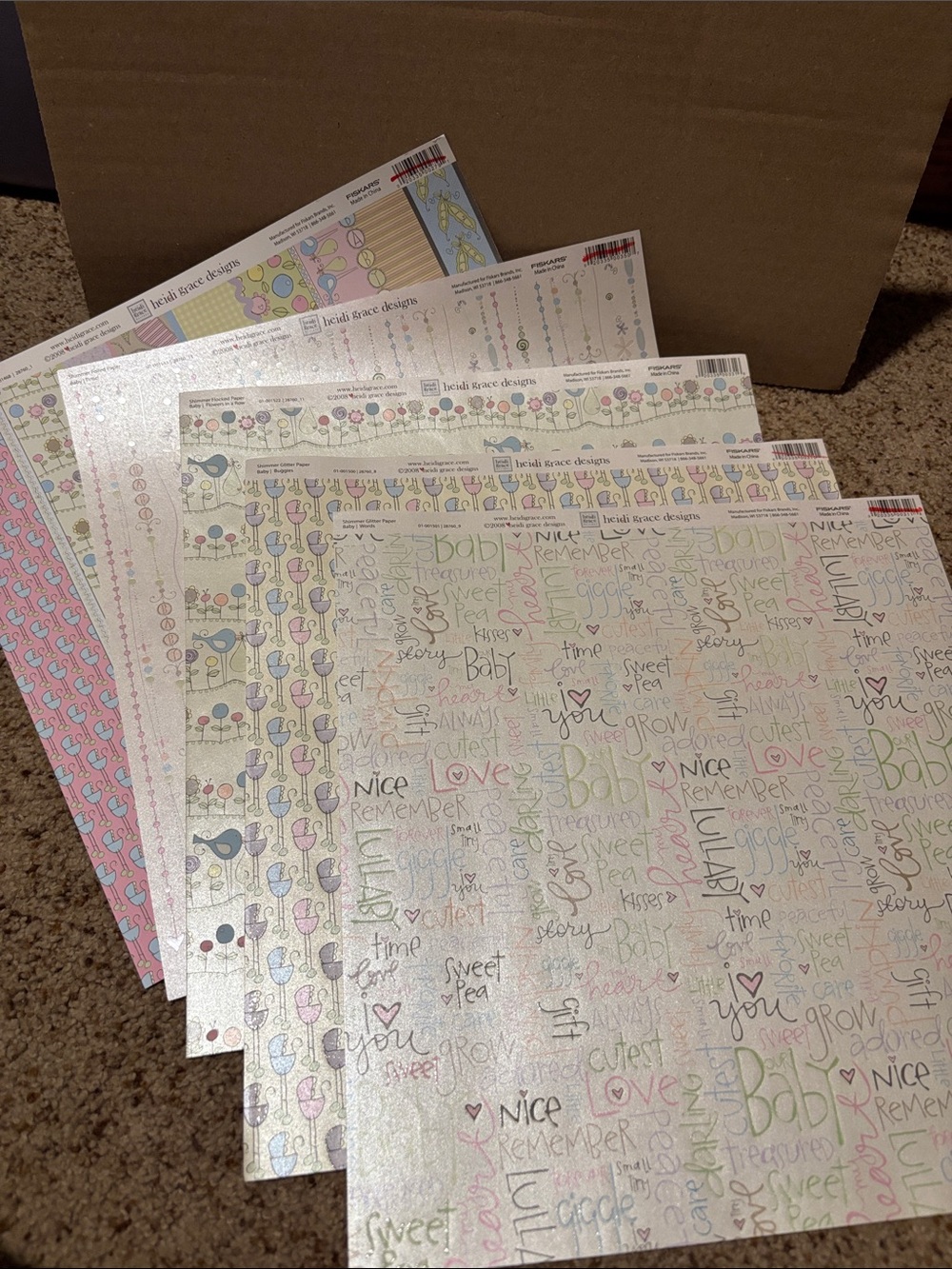 NEW Heidi Grace Designs Pastel Baby Scrapbook Paper 5 pages (4 are shimmer)